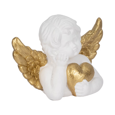 15 Garden Cherub With Heart, White/gold