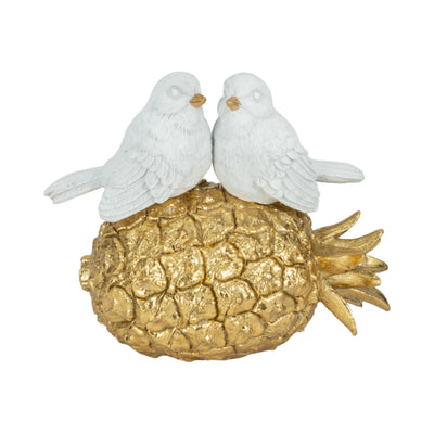 8 Kissing Birds On Pineapple, White/gold