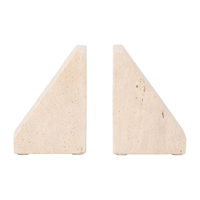 TRAVERTINE, S/2 5 TRIANGLE BOOKENDS, TAN