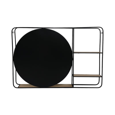 METAL/WOOD 30LWALL SHELF WITH MIRROR, BLACK