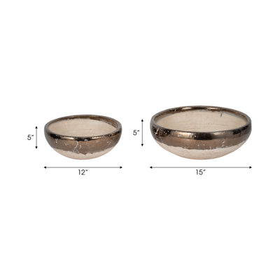 S/2 12/15 Gold Rim Terracotta Bowls, Grey