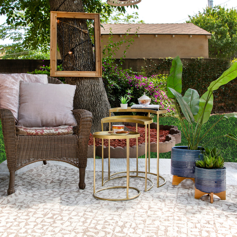 8 DOTTED PLANTER W/ WOOD STAND, BLUE