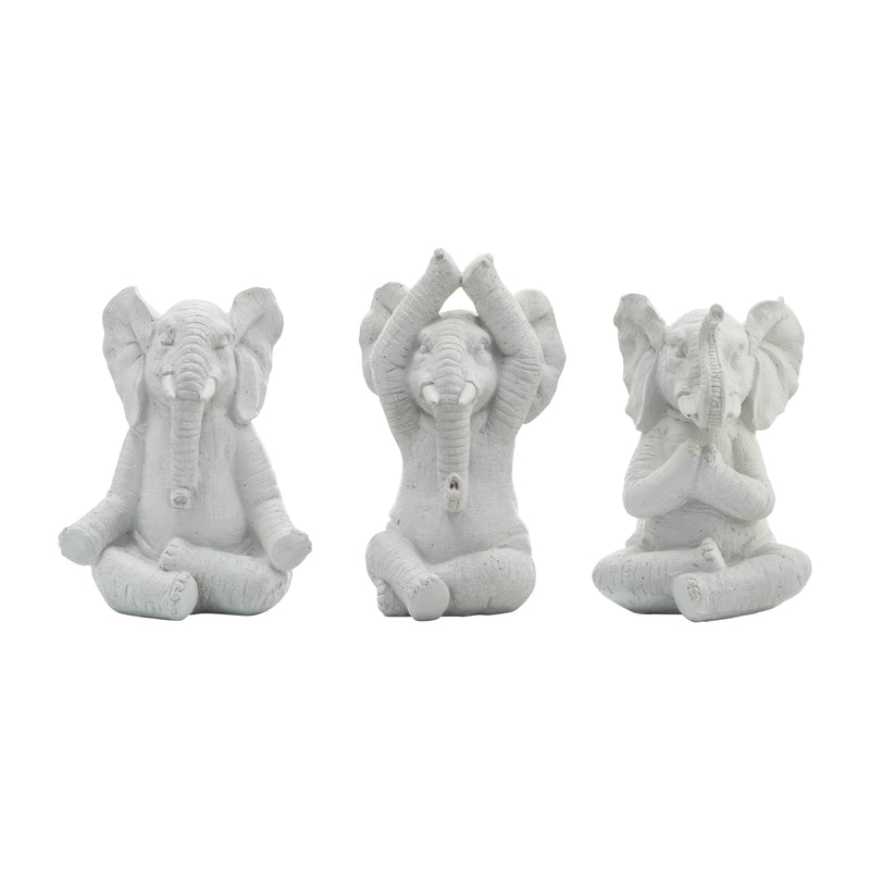 RESIN, S/3, 8H, YOGA ELEPHANTS, WT