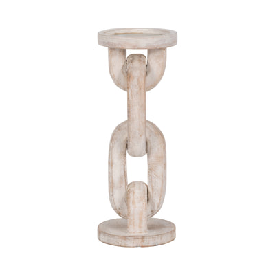 Wood, 11 Chain Pillar Candle Holder, White