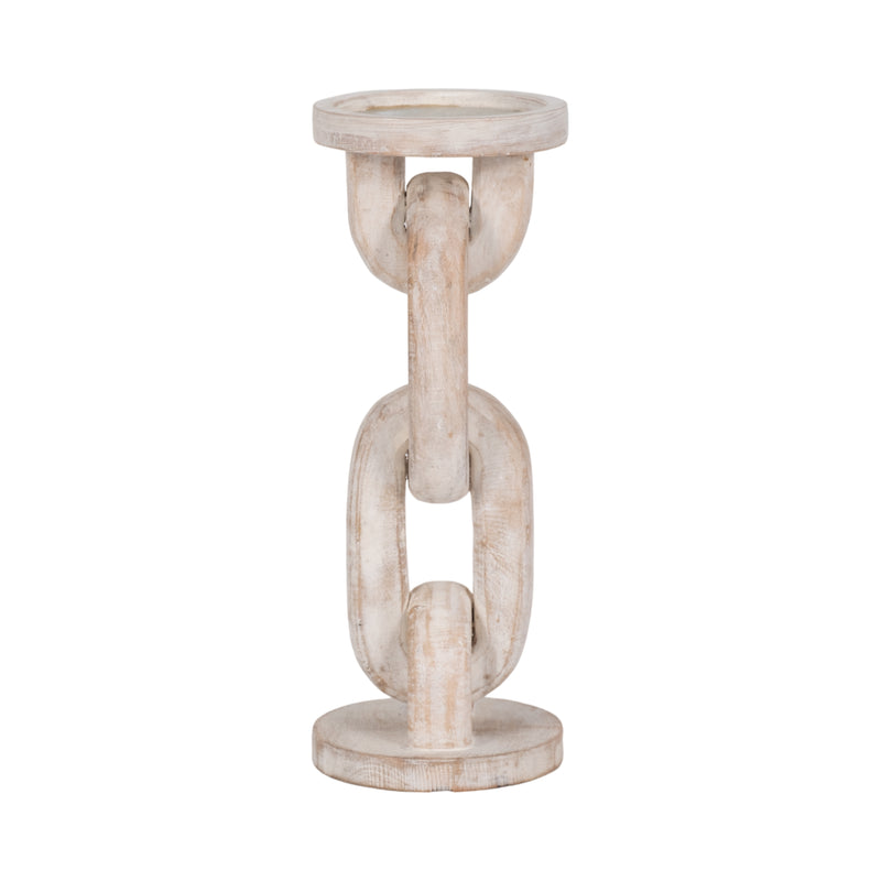 Wood, 11 Chain Pillar Candle Holder, White