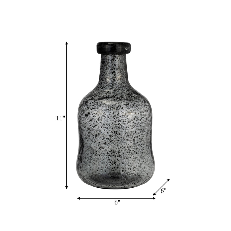 GLASS, 11H IRREGULAR SHAPE VASE, SMOKE