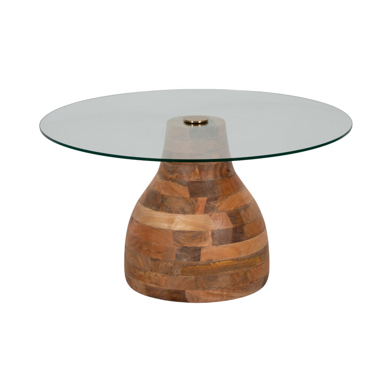 34 Striped Wood Coffee Table With Glass Top, Natu