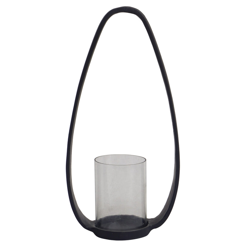 16x8 Tall Rounded Lantern With Glass, Black