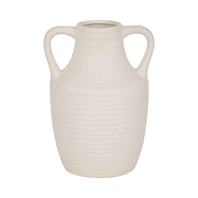 9 Jug Vase W/ Handle Rough Texture, Ivory