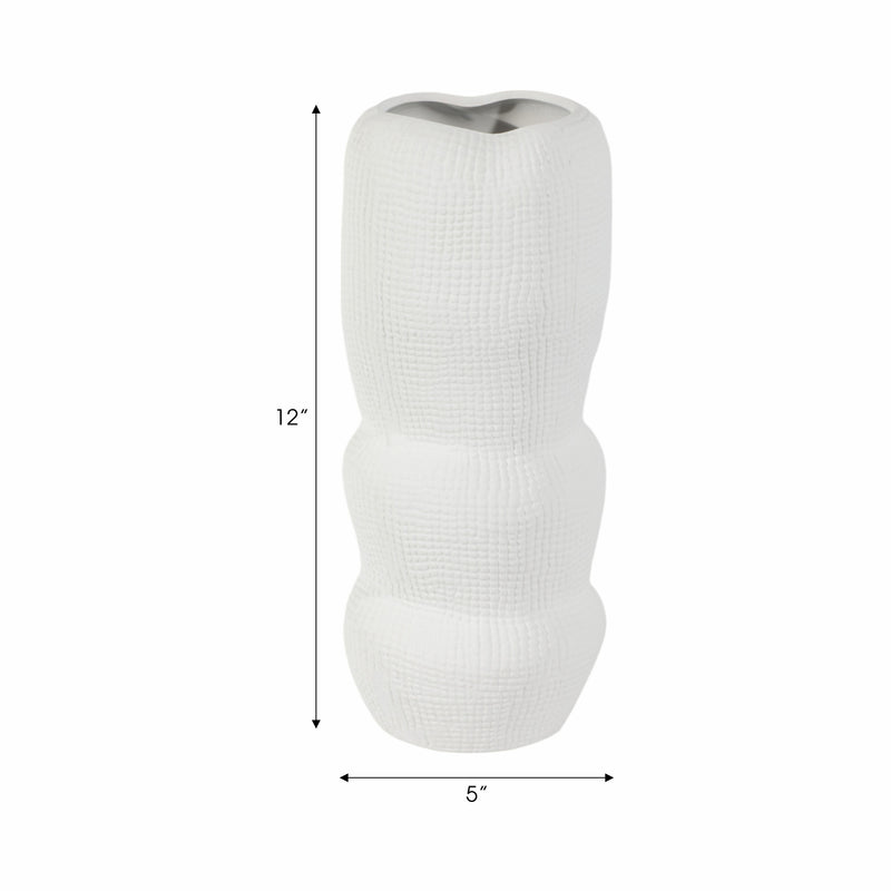 Cer, 12 Waffle Texture Organic Vase, White