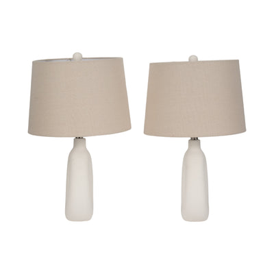 S/2 Ceramic 23 Open Cut Out Table Lamp, White/tan