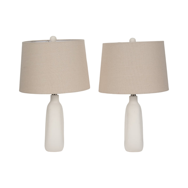 S/2 Ceramic 23 Open Cut Out Table Lamp, White/tan