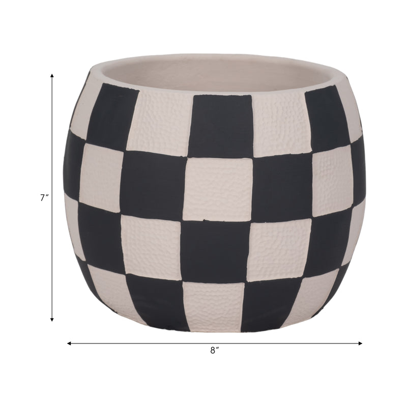 8 Checkerboard Rounded Planter, Black/white