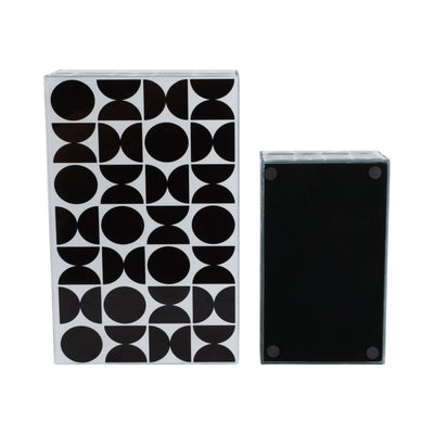 GLASS, S/2 8/11 MODERN PRINT BOXES, BLACK/WHITE