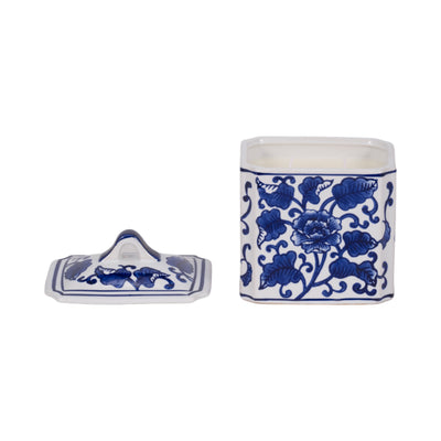 Cer, 6 13oz Rect Chinoiserie Candle W/lid,blu/wht