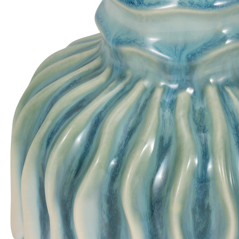 9 Coastal Ribbed Bud Vase Reactive Finish, Blue