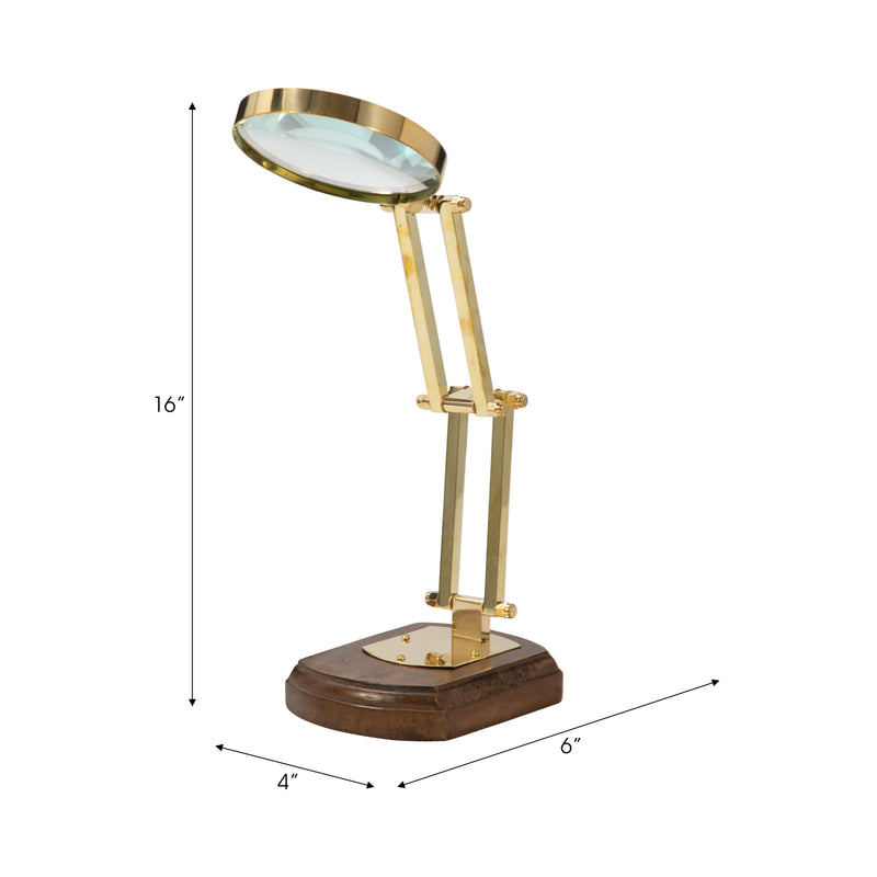 16 Kane Wood Base Magnifying Glass, Gold