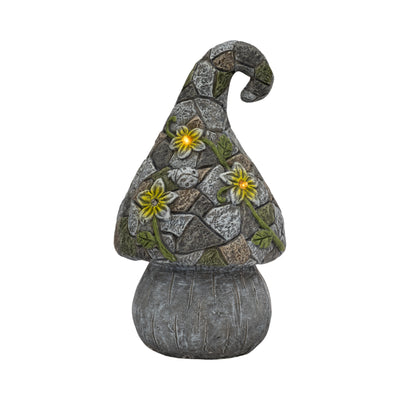 14 Mushroom Statue With Solar Flowers, Grey Multi