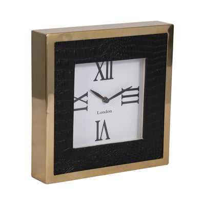 10 Faux Leather Croc Square Clock, Black/gold