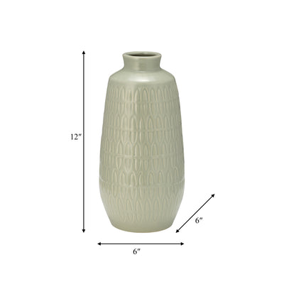 CER, 12H CARVED VASE, CUCUMBER