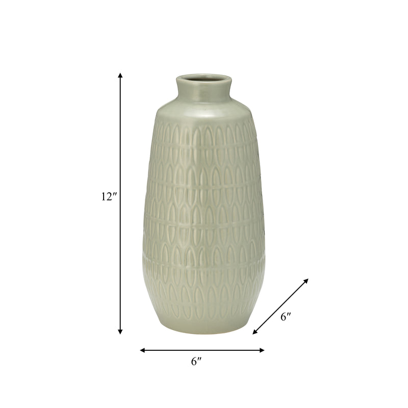 CER, 12H CARVED VASE, CUCUMBER