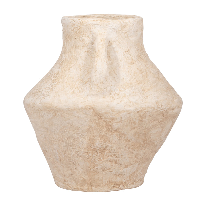 PAPER MACHE, 14 VASE WITH HANDLES, WHITE