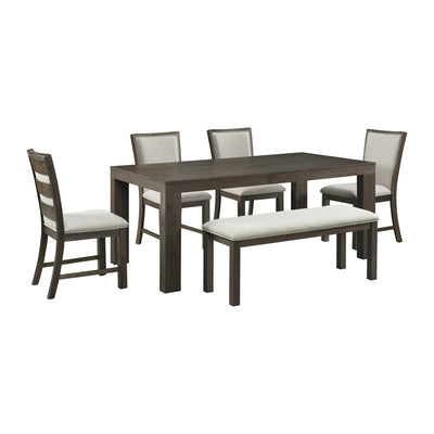 Grady 6PC Dining Set (72in Table + 4 Chairs + Bench) in Brown