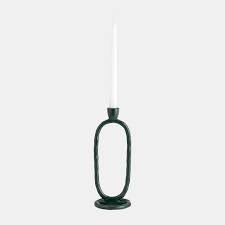 METAL, 11 OPEN OVAL TAPER CANDLEHOLDER, DARK GREE