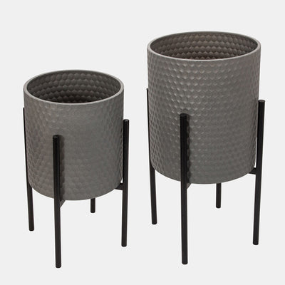 S/2 HONEYCOMB PLANTER ON METALSTAND, GRAY/BLK (6627082567776)