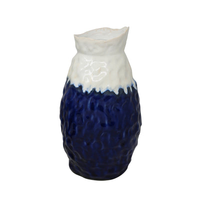 CERAMIC VASE 13"H, WHITE/BLUE (6608453763168)