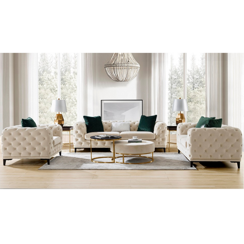 Statement Tuft Off-White Living Room Set