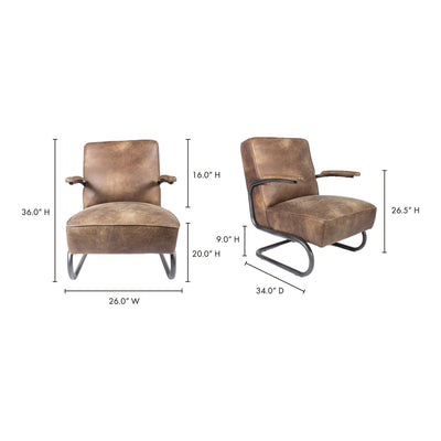 **Perth Club Chair Grazed Brown Leather