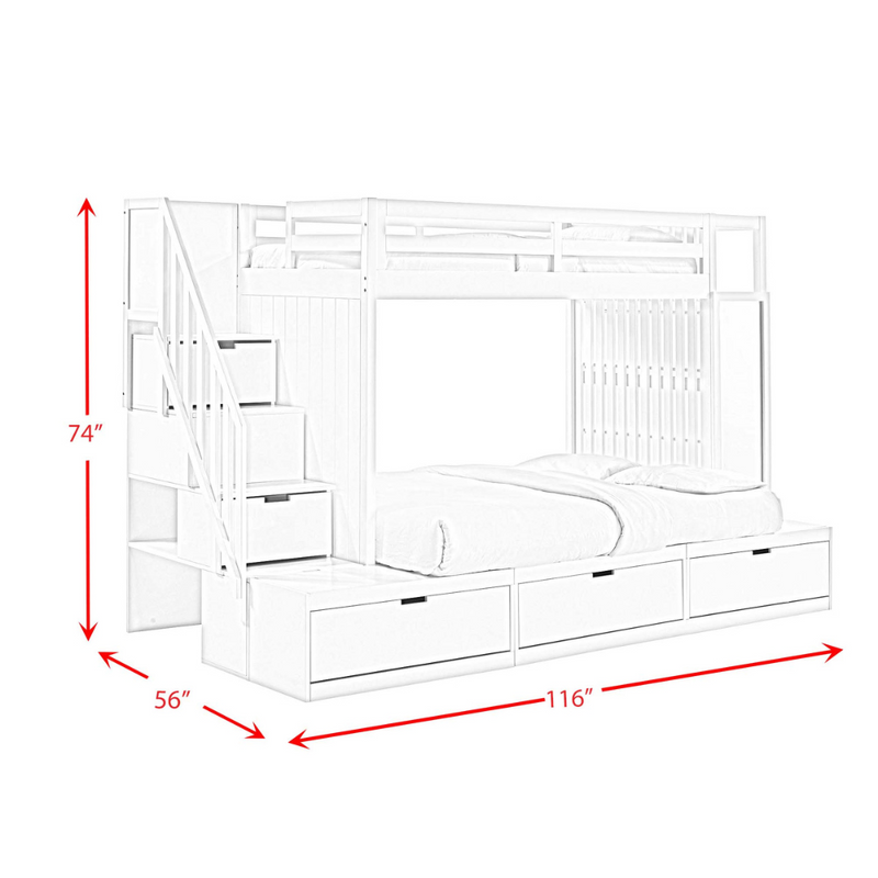 Brian Twin Over Full Bunk Bed W/Three Storage Drawers In White (6630958334048)