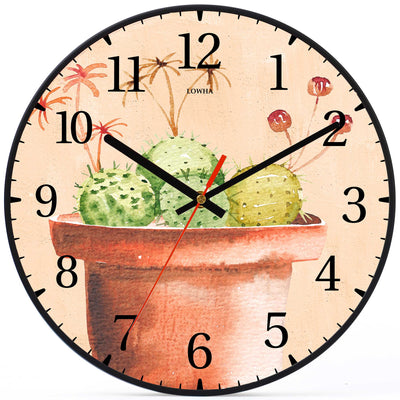 Wall Clock Decorative watercolor cactus pot Battery Operated -LWHSWC30B-C51 (6622832918624)