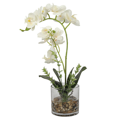 Artificial Potted Orchids 47CM Indoor White Flower with Grass Pot (6646806511712)