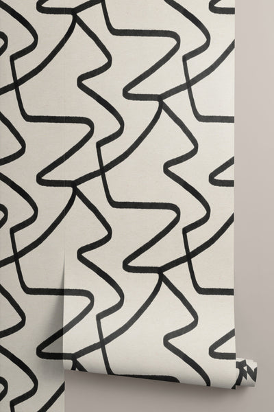 Black and Neutral Abstract Lines Repeat Pattern Wallpaper (6648706170976)