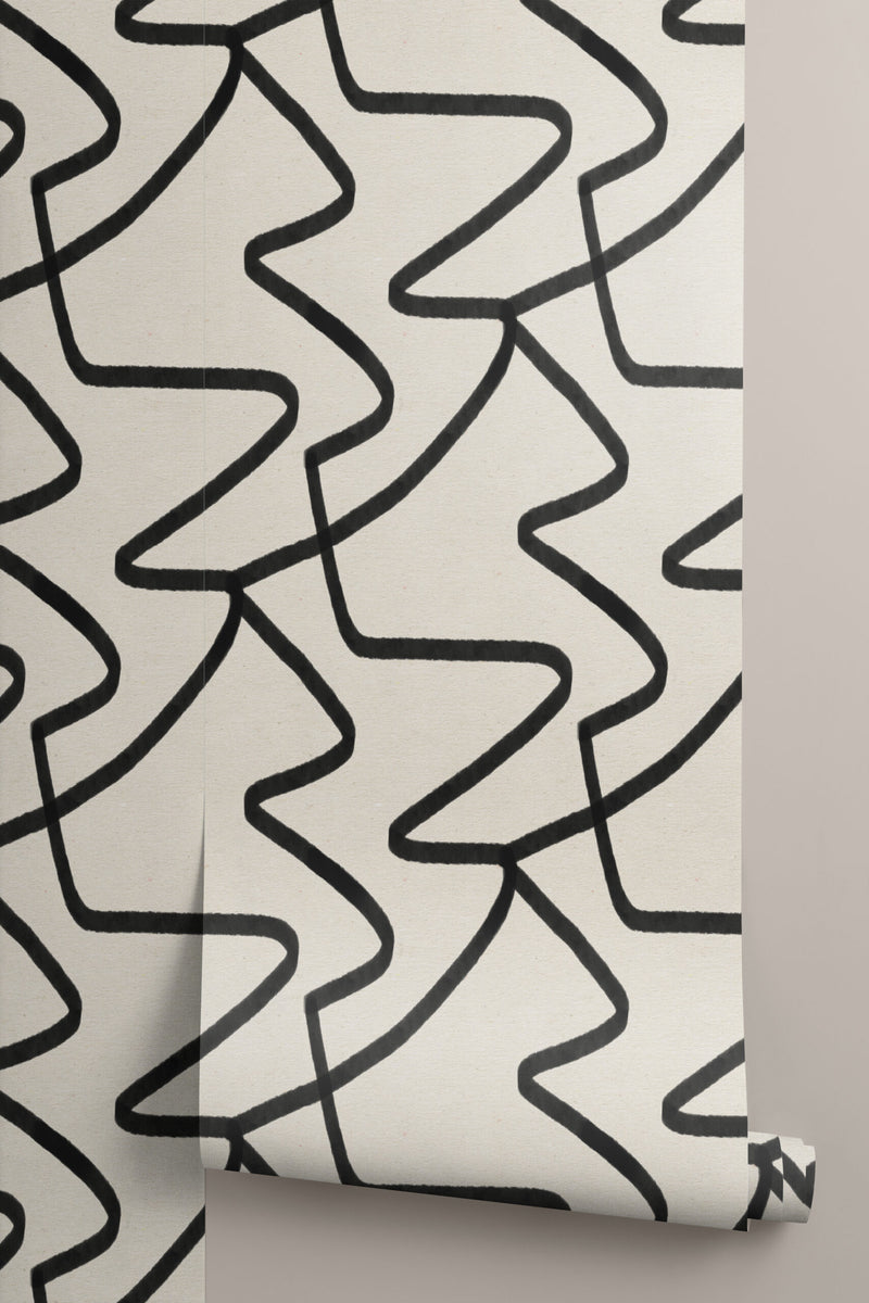 Black and Neutral Abstract Lines Repeat Pattern Wallpaper (6648706170976)