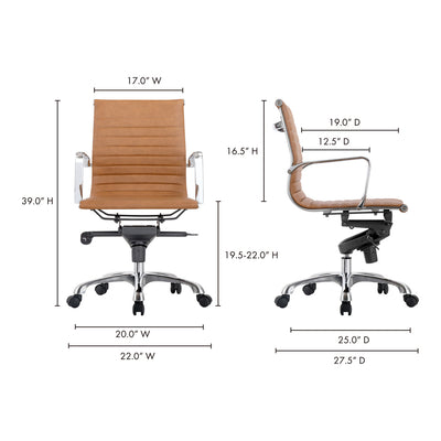 Studio Swivel Office Chair Low Back Tan Vegan Leather