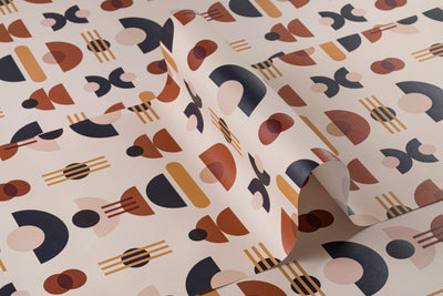 Neutral & Navy Mid Century Modern Geometric Repeat Pattern Wallpaper (6648706203744)